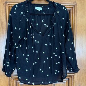 Brand Velvet Black Blouse with White Floral Pattern